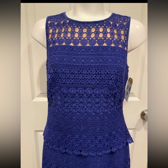 NWT Lauren Ralph Lauren Blue Lace Overlay Sleeveless Dress, Size 2 (US) - Picture 5 of 9